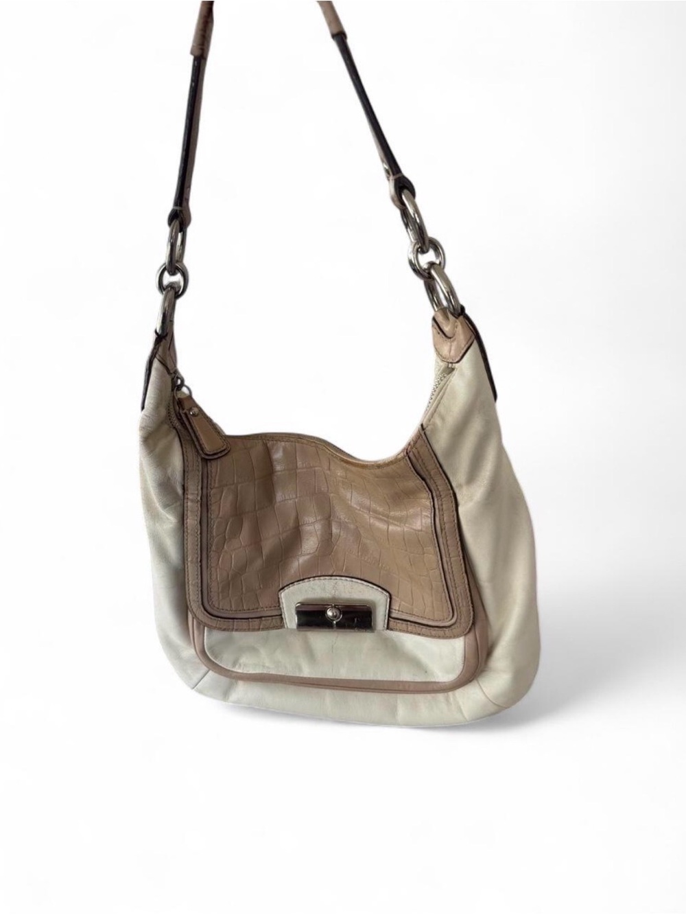 Coach Cream and Taupe Leather Shoulder Bag